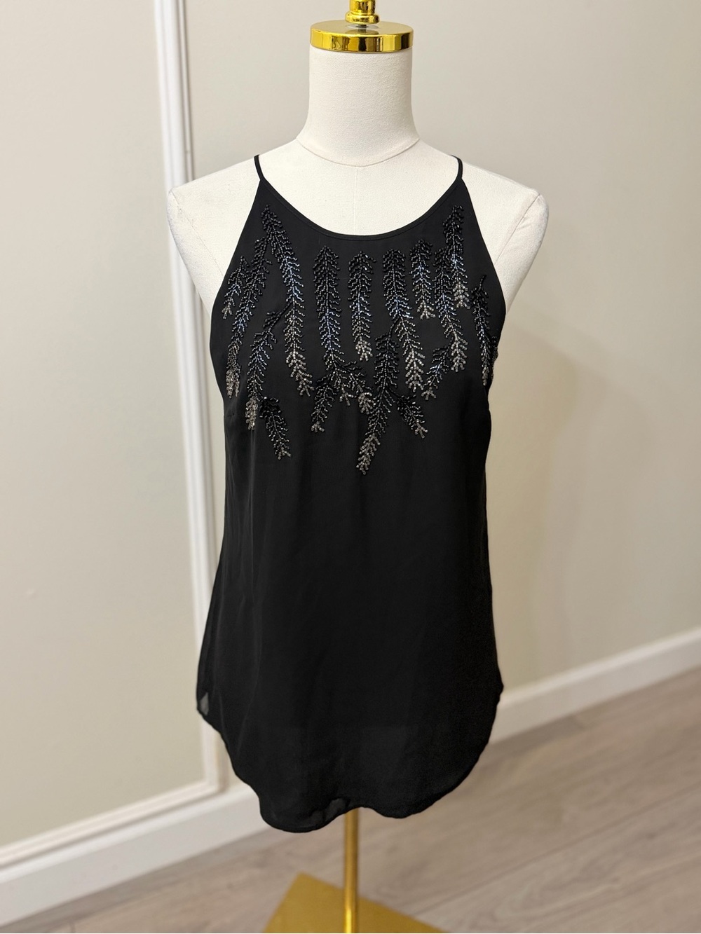 White House Black Market Black Beaded Halter Camisole - Picture 2 of 9